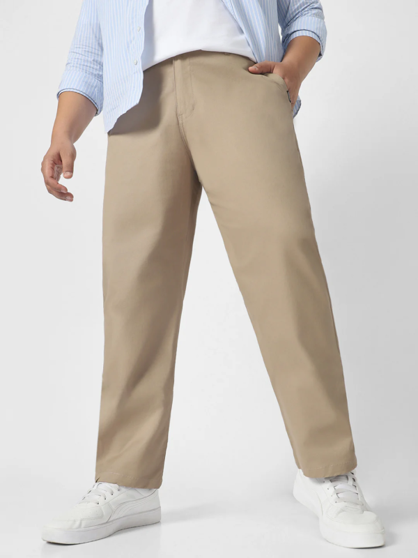 Beige Regular Fit Cotton Pants