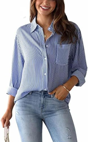 Striped Linen Blend Shirt - Blue
